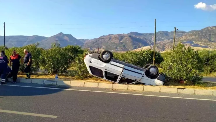 Aydın’da kamyon ve otomobilin karıştığı trafik kazasında otomobil takla attı